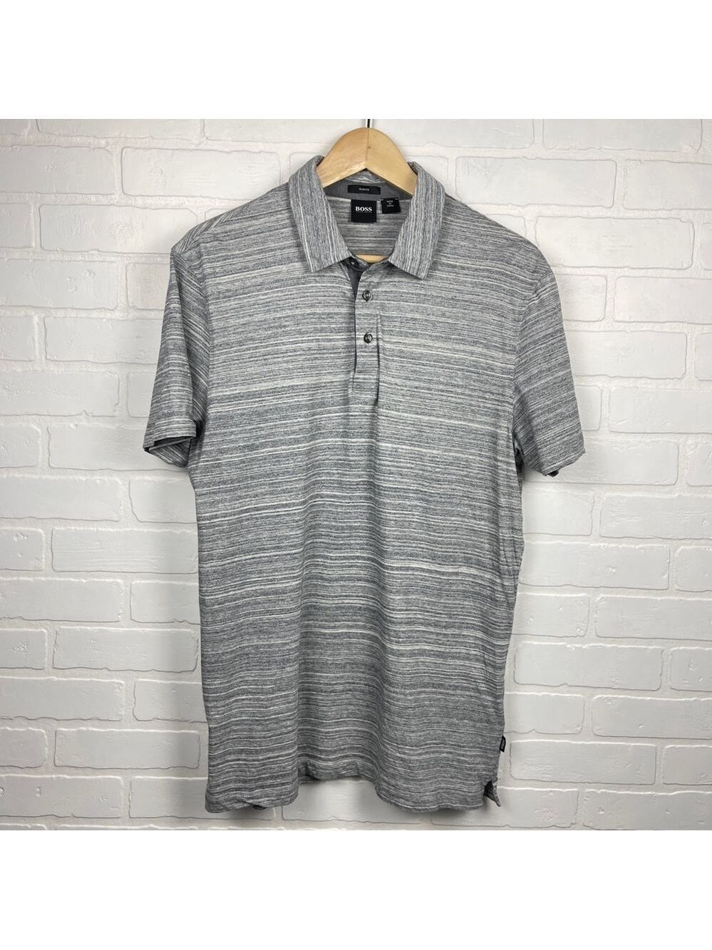 Hugo BOSS Men's Gray Polo Shirt Slim Fit size Large heather grey